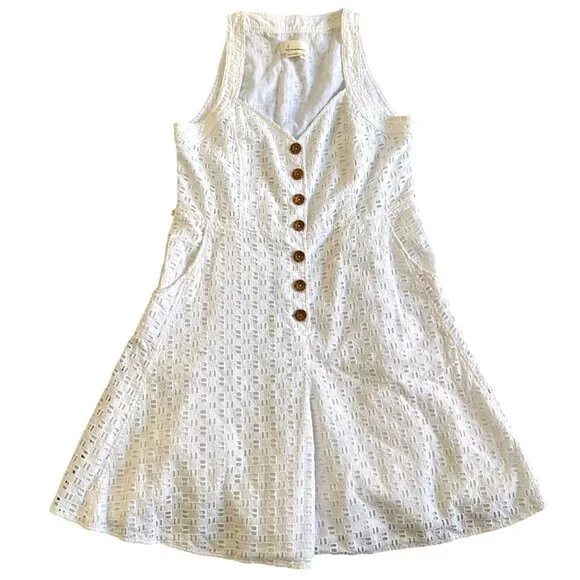 Anthropologie Women's Size 12 Eyelet Sleeveless Button-Front Romper Dress Lined - Picture 10 of 10